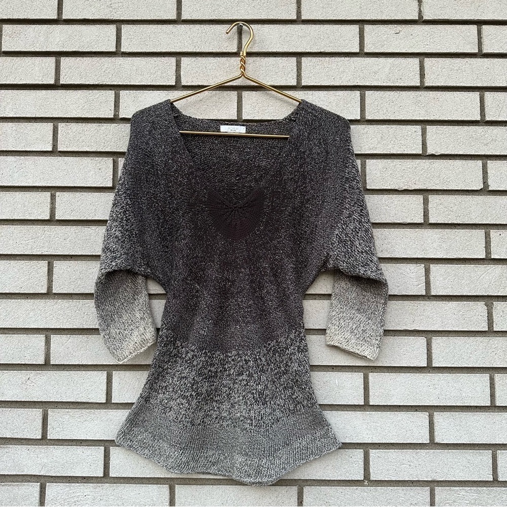 Adam by Adam Lippes Gray Ombre Knit V-Neck‎ Tunic Sweater Cotton Boho Artsy Chic